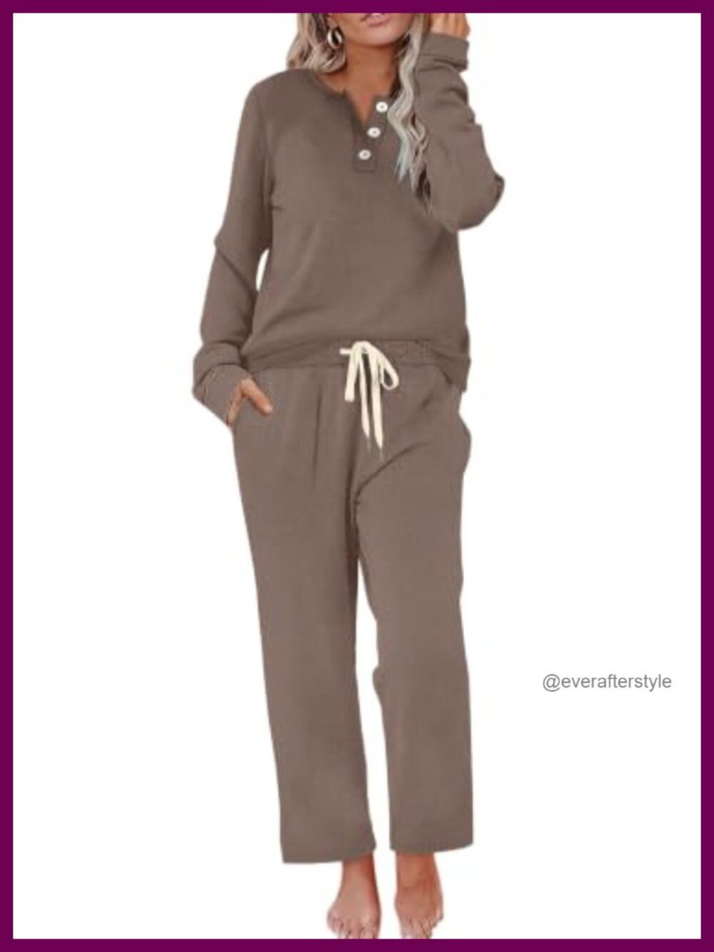 Womens Two Piece Lounge Set Button Down Sweatsuit Wide Leg Pants Pockets